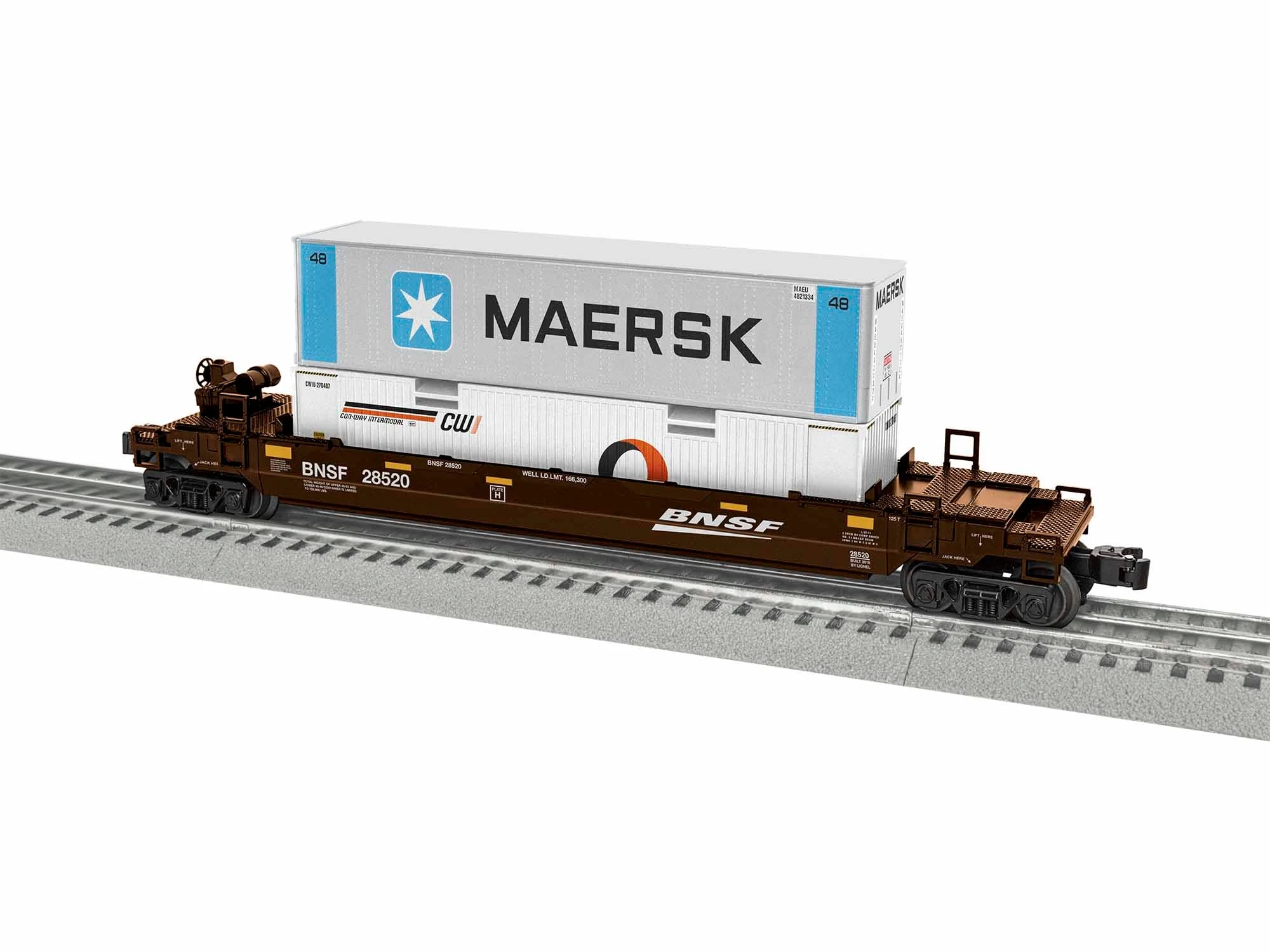 Lionel 1928520 O Gauge Maxi-Stack Well Car With Containers BNSF 28520 - NOS 1 Lionel 1928520 O Gauge Maxi-Stack Well Car With Containers BNSF 28520 - NOS