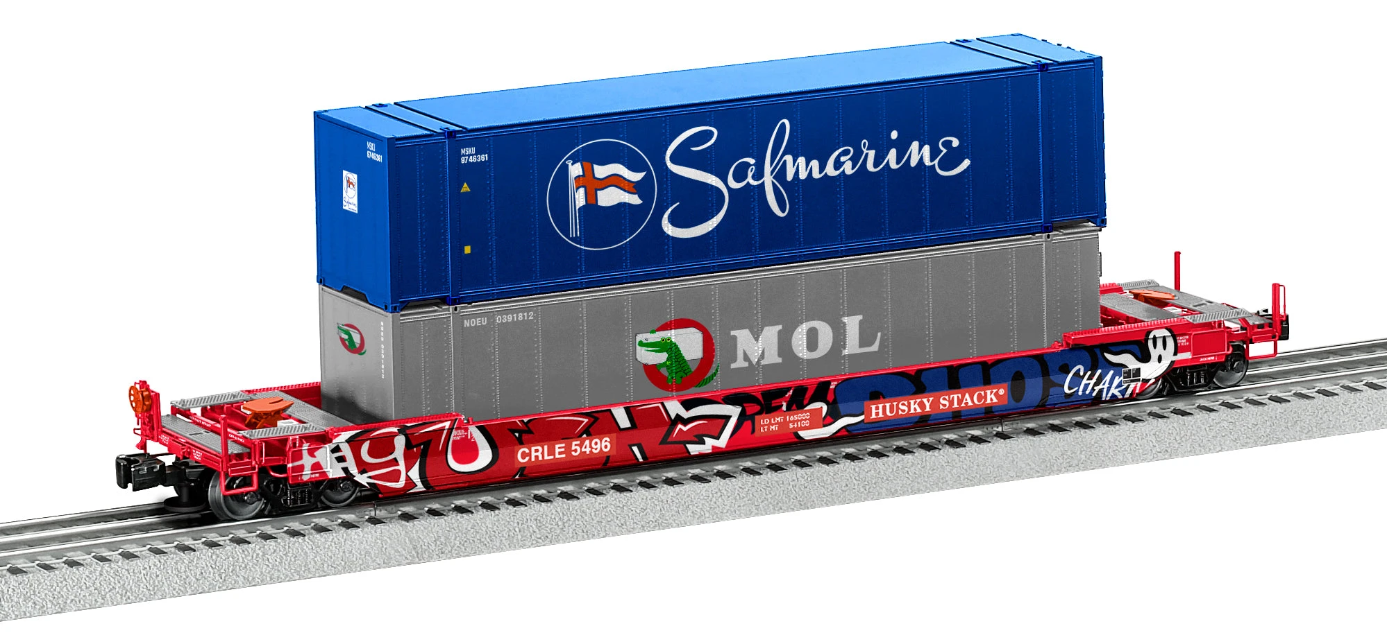 Lionel 2226582 O Scale Husky Stack Well Car With Graffiti Coe Rail CRLE 5496 2 Lionel 2226582 O Scale Husky Stack Well Car With Graffiti Coe Rail CRLE 5496 - Image 2