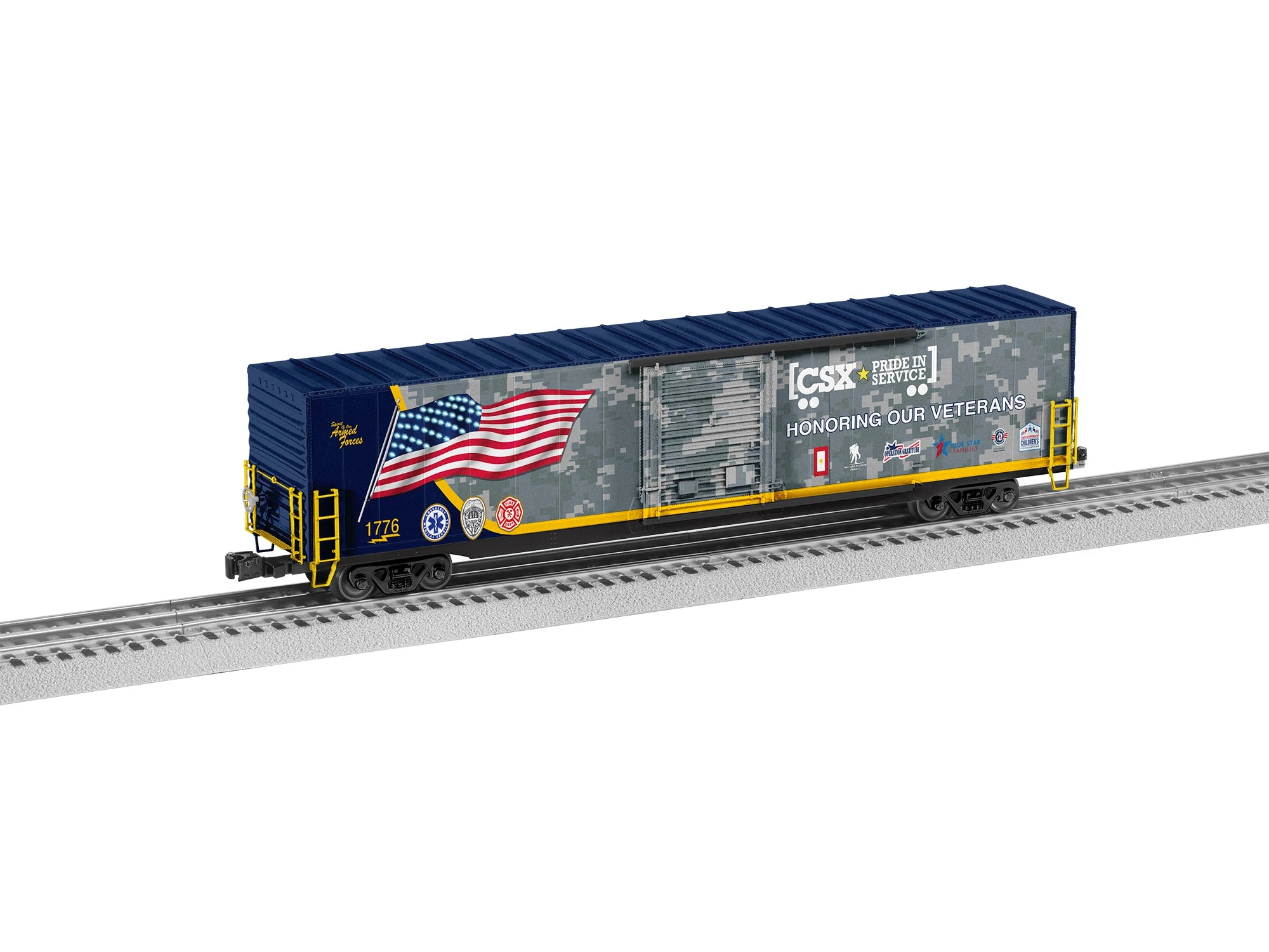 Lionel 2226840 O Scale Illuminated Flag Boxcar CSX Veterans 1 Lionel 2226840 O Scale Illuminated Flag Boxcar CSX Veterans