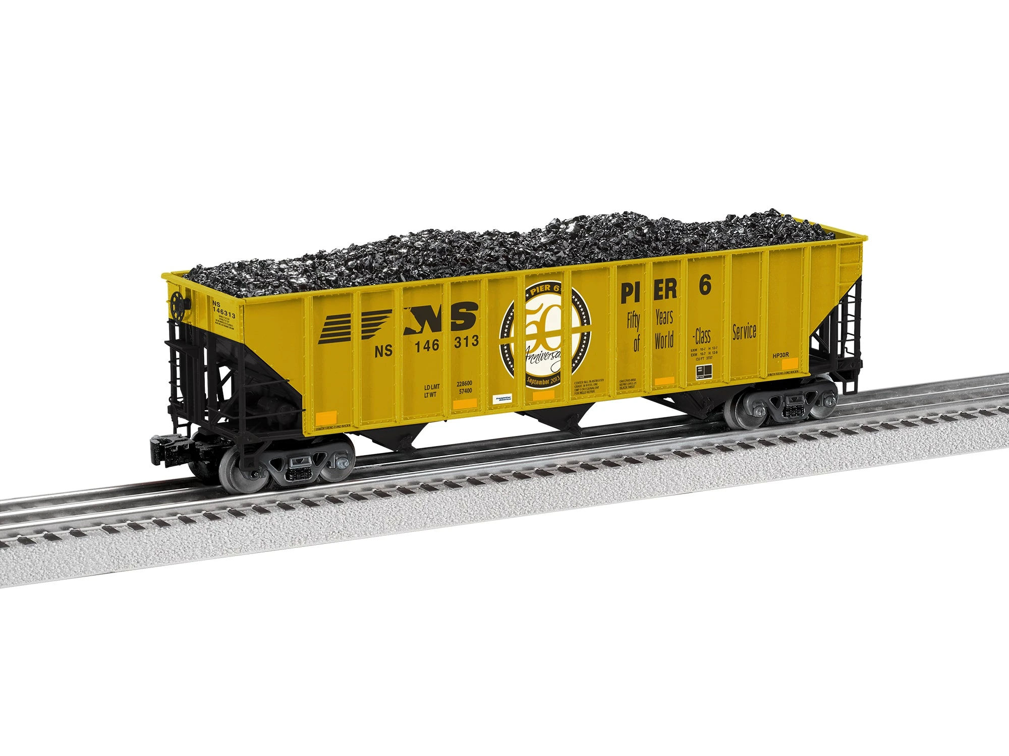 Lionel 2326100 O Scale 100 Ton Open Hopper Norfolk Southern "Yellow Pier 6" NS 2 Pack A 2 Lionel 2326100 O Scale 100 Ton Open Hopper Norfolk Southern "Yellow Pier 6" NS 2 Pack A - Image 2